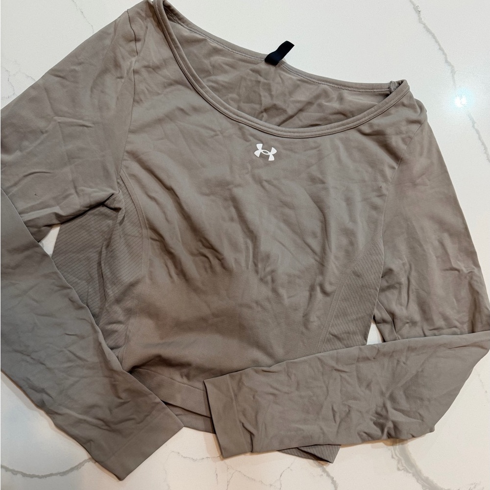 Under Armour Women's Long-Sleeve Crewneck Top — Taupe Cropped